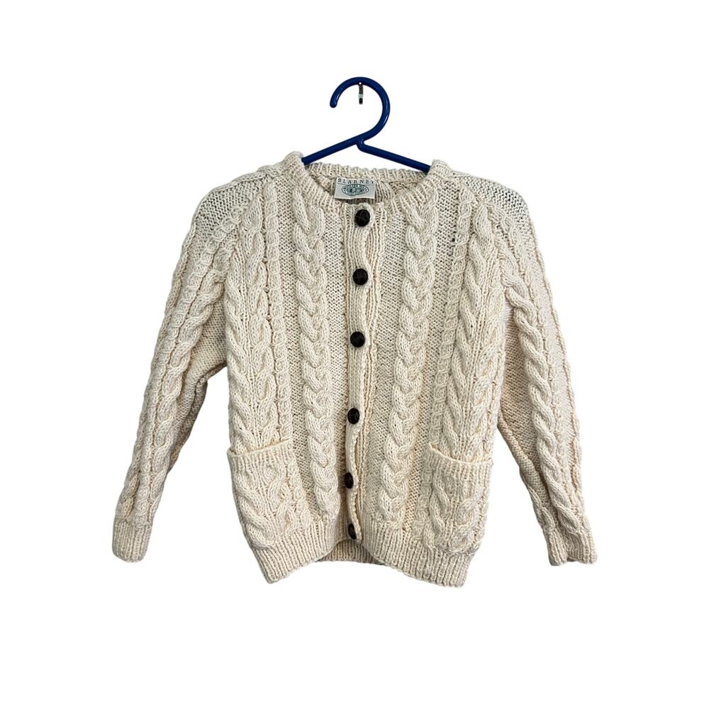 Vintage Blarney Wollen Mills Handknit Cardigan Sweater 100% Pure Wool Ivory XS/S